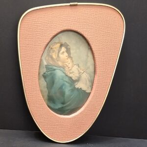 Vintage Rare Beautiful MCM Pink and Gold Framed Mother And Baby Art